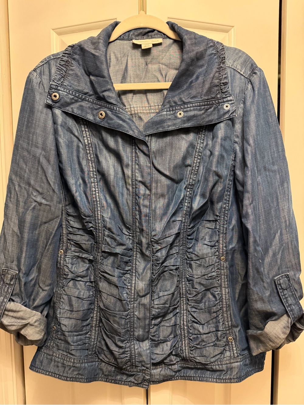 Coldwater Creek Light Blue Jean Jacket with Ruched Front